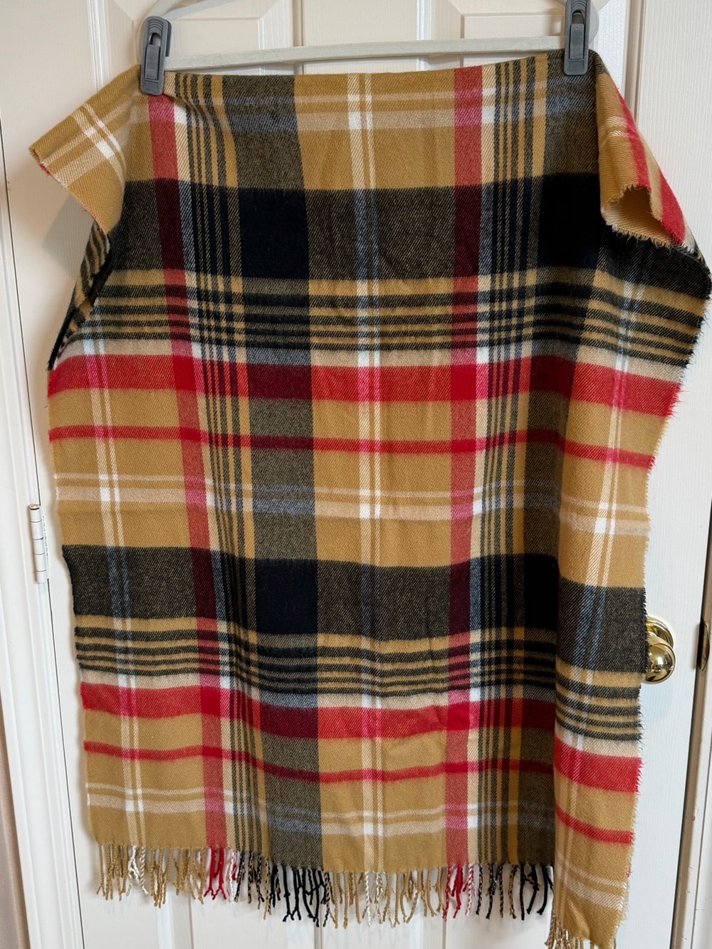 Large Cashmere Tassel Blanket Scarf - Camel, Black/Red 76x30 inch (incl fringe)